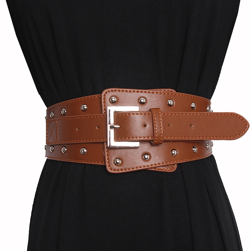 

Fashion Belts for Women Genuine Leather Waist Belt Cummerbunds Punk Body Corset Female Rivet Wide Waistbands Dress Belt Gothic