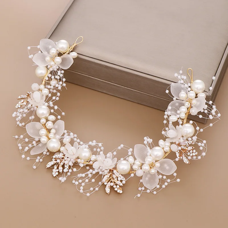 Luxurious Gold Pearl Rhinestone Hair Jewelry For Women Handmade Tiara Bridal Hair Bands Wedding Hair Accessories Gift Headpieces