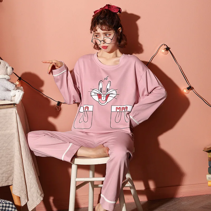 womens Pajamas Set Autumn Winter Thicken Cotton Pyjamas Women Cartoon Pijama Pattern Pajamas Set Thin Pijama Mujer Sleepwear