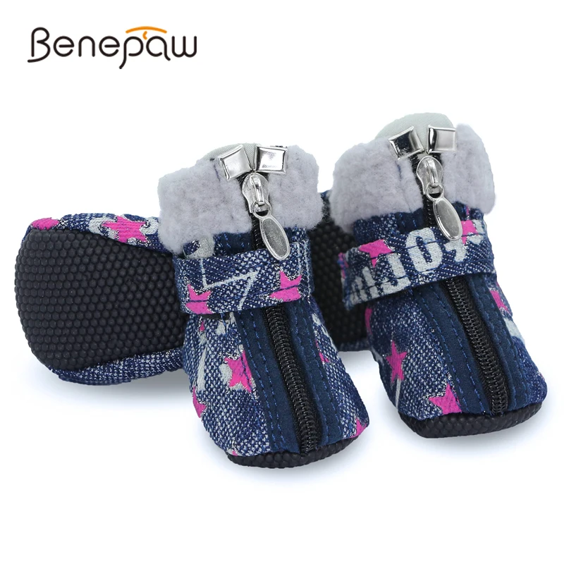 Benepaw Warm Dog Shoes Winter Comfortable Snow Pet Booties Rugged Anti-Slip Sole Puppy Paw Protector Hiking Boots Outdoor