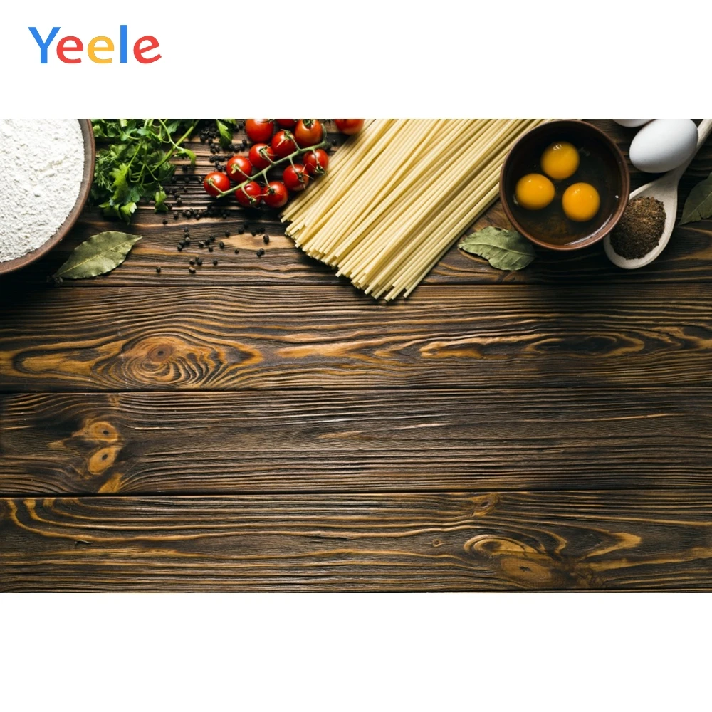 Retro Wooden Boards kitchen Vegetables Noodles Seasoning Food Photo Background Photocall Vinyl Photo Backdrop for Photo Studio