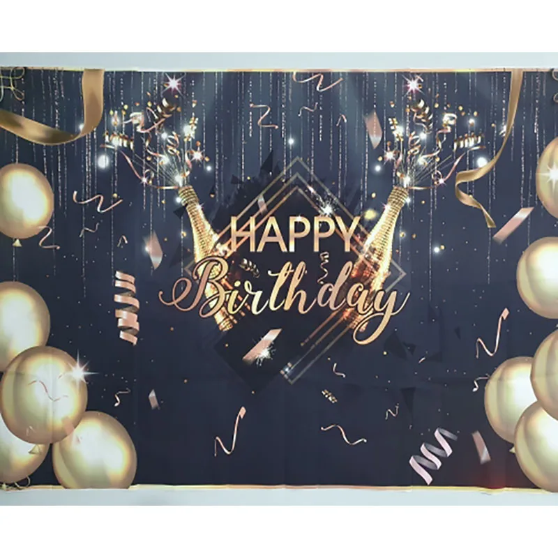 Buon compleanno festa sfondo nero e oro Glitter palloncini sfondo Sparkle punti brillanti decorazione astratta Photo Booth