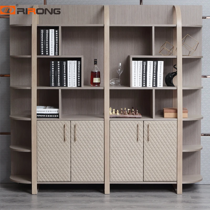 

Home Office Elegant Luxury Leather Wood veneer Bookcase Executive Filling Cabinet