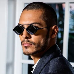 Vintage Steampunk Unisex Sunglasses Luxury Designer Punk Glasses Rhombus Alloy Frame Shades for Men and Women