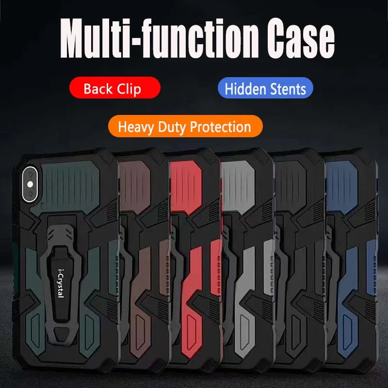 Multi-function Heavy Duty Protect Phone Case for Xiaomi Redmi Note10 8 7 6 5A Moto E5 G6 G8,Airbags Cases with Back Clip Stents