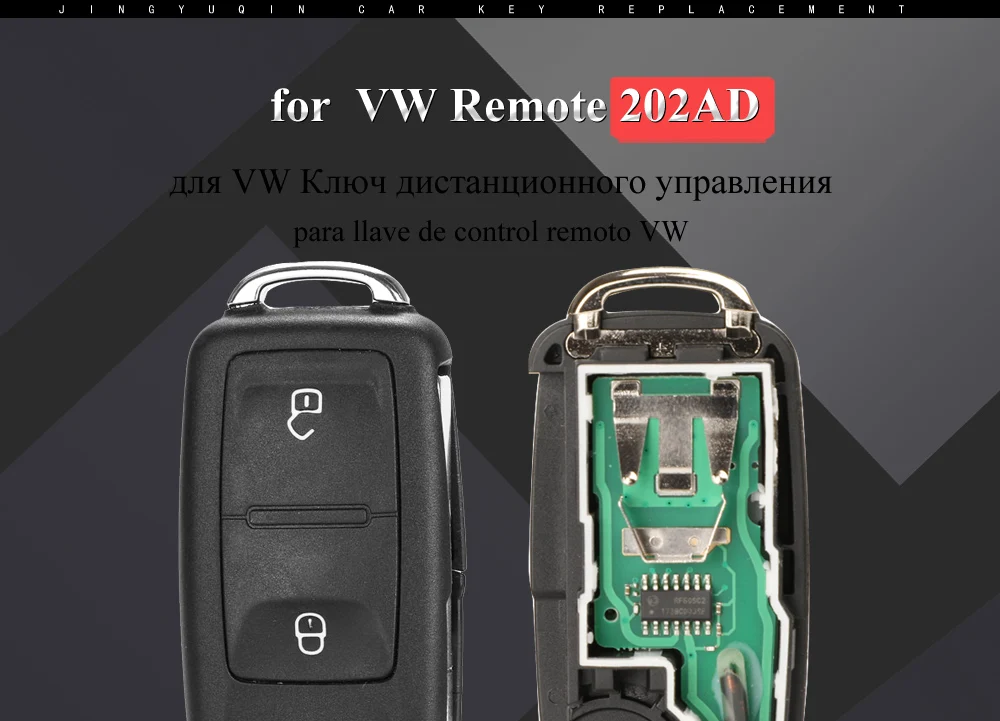 Chiave Telecomando Auto 2 Pulsanti Per VW Transporter E Amarok - FCCID: 5K0837202AD, 433MHz Con Chip 48, Guscio E Portachiavi Inclusi