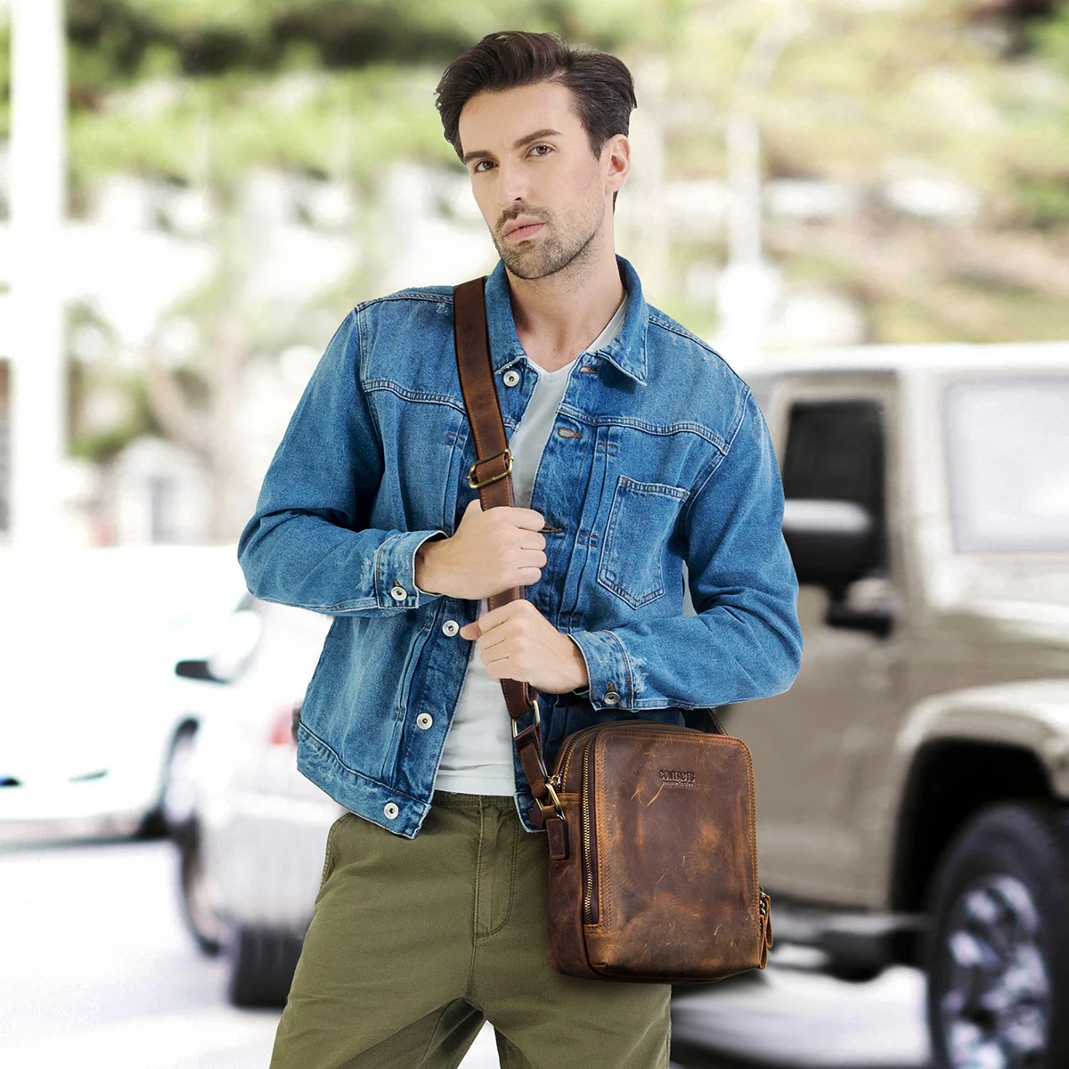 Imagem -06 - Bolsa de Ombro Tiracolo Masculina de Couro Genuíno Bolsa Mensageiro Retrô Bolsa de Viagem Casual Elegante Bolsa Masculina Vintage