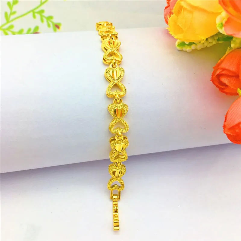 Fashion Yellow Gold 14K Bracelet for Women Wedding Engagement Jewelry Heart Linked Bracelet Jewelry for Girlfriend Birthday Gift