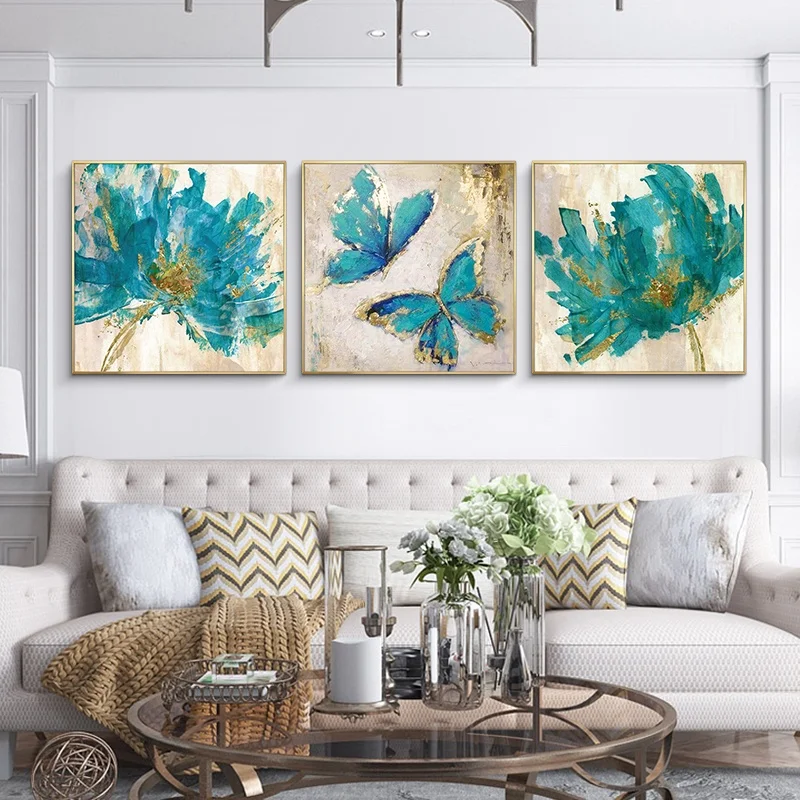 

EECAMAIL Triptych Nordic 5D Diamond Painting Full Of Diamond Embroidered Butterfly Flowers Cross Stitch Oil Painting Living Room