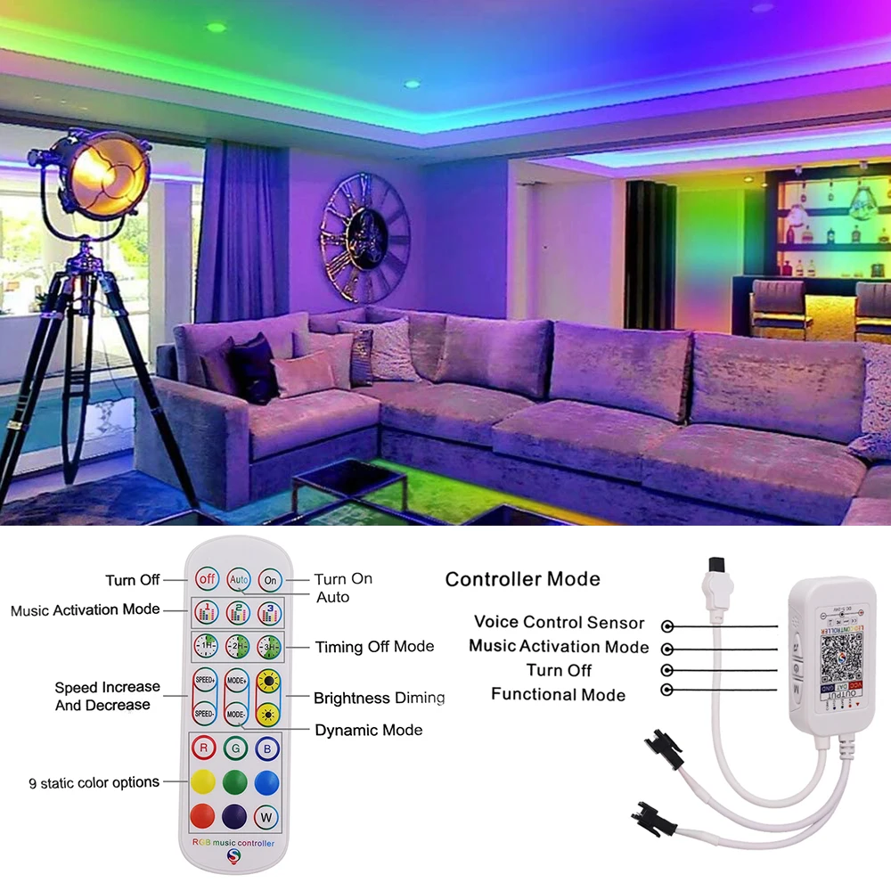 5V 12V 24V WS2811 WS2812B Remote Control RGB Led Controller Music Bluetooth-compatible  6A 24key Kit For LED Strip Dual Outpu