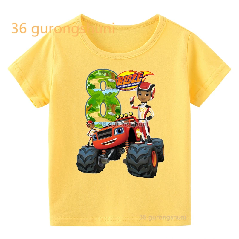 Maglietta per ragazze vestiti Blaze And The Monster macchine bambini ragazzi abbigliamento maglietta gialla ragazza grafica magliette abbigliamento