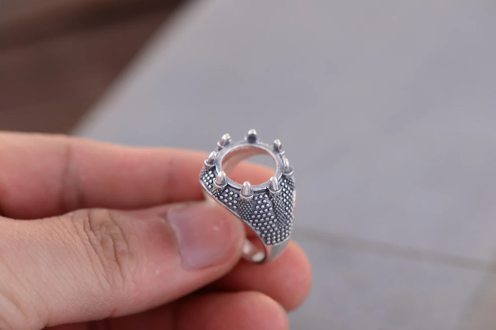 Men\'s Ring Blank (13x13mm Round Blank) Adjustable Thai Sterling Silver Ring Setting Unique Design Talon Shape Ring Base