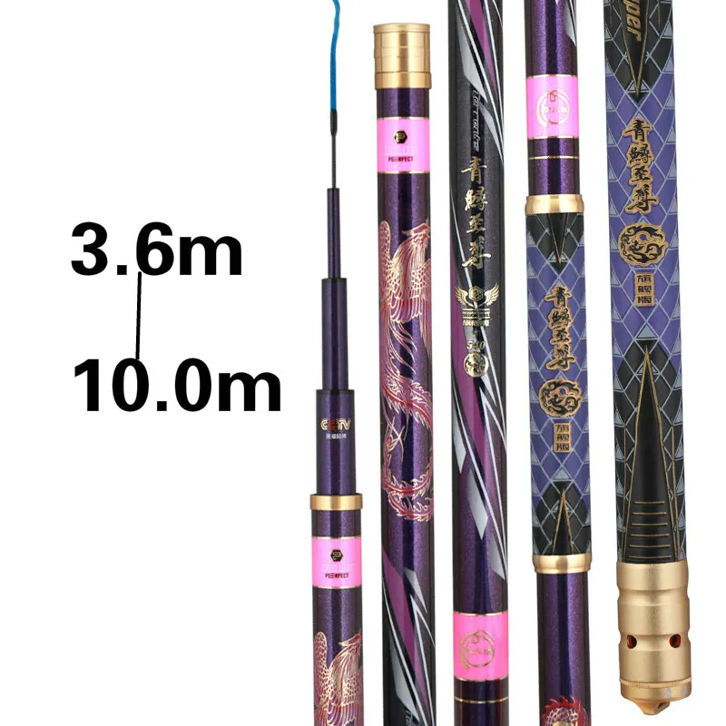 3.6m-10m Telescopic Fishing Rod Carbon Fiber Super Hard Blue Sturgeon Wedkarstwo Olta Spinning Sticks Hand Canne