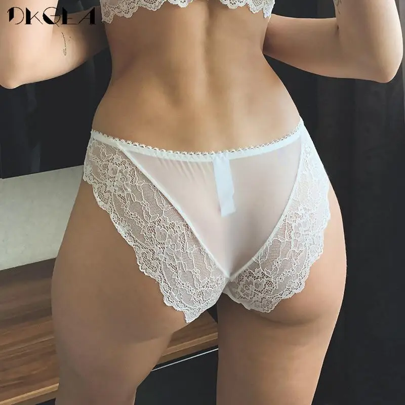 2021 New Sexy Underwear Lace Panties Low-Rise Embroidery Transparent Net Yarn Women Underpants Intimates Lady Briefs S M L XL