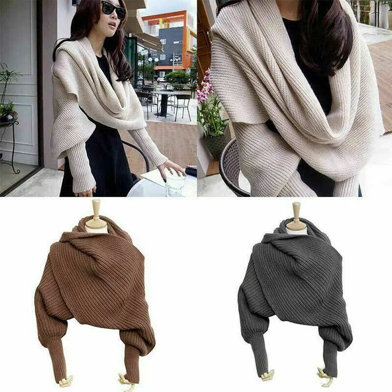 10 Colors Unisex Men Women Knitted Sweater Tops Scarf with Sleeve Wrap Winter Warm Shawl Scarves Sweaters