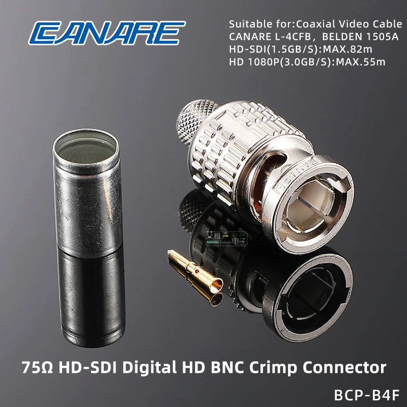 

CANARE 75ohm Digital HD HD-SDI BNC/Q9 Connector Plug Cold-pressed Solder-free Video Connector Coaxial Cable Plug BCP-B4F B5F B3F