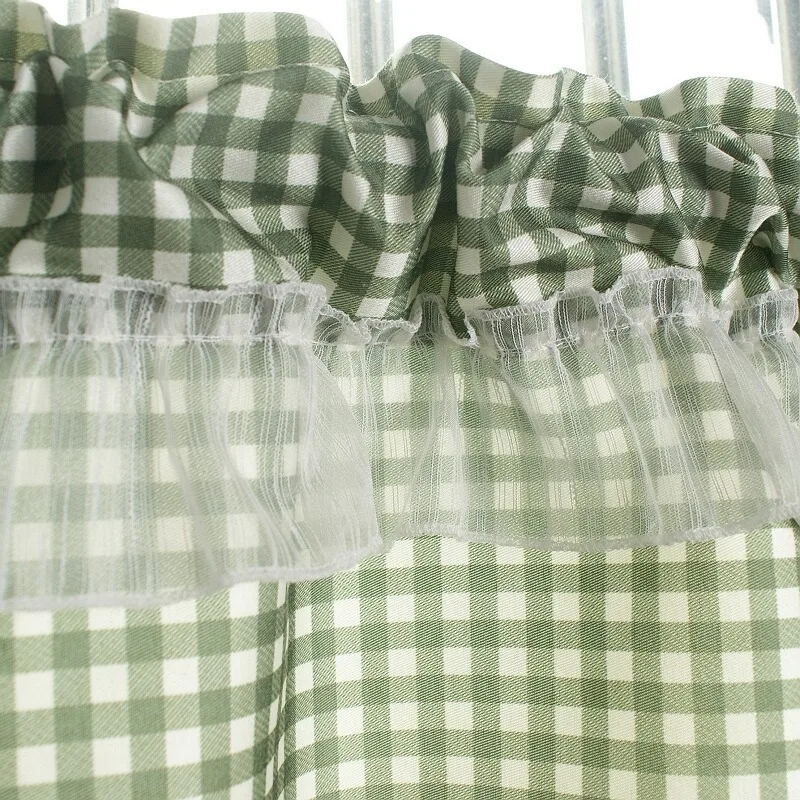 green white checkered short finished curtain no rod bay window lace half curtain bedroom partition curtain semi shading cloth