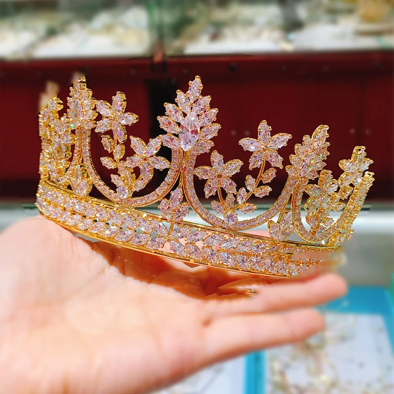 NiuShuya Europeia Rainha Cabelo Coroa para Noivas Completo Zircon Casamento Acessórios