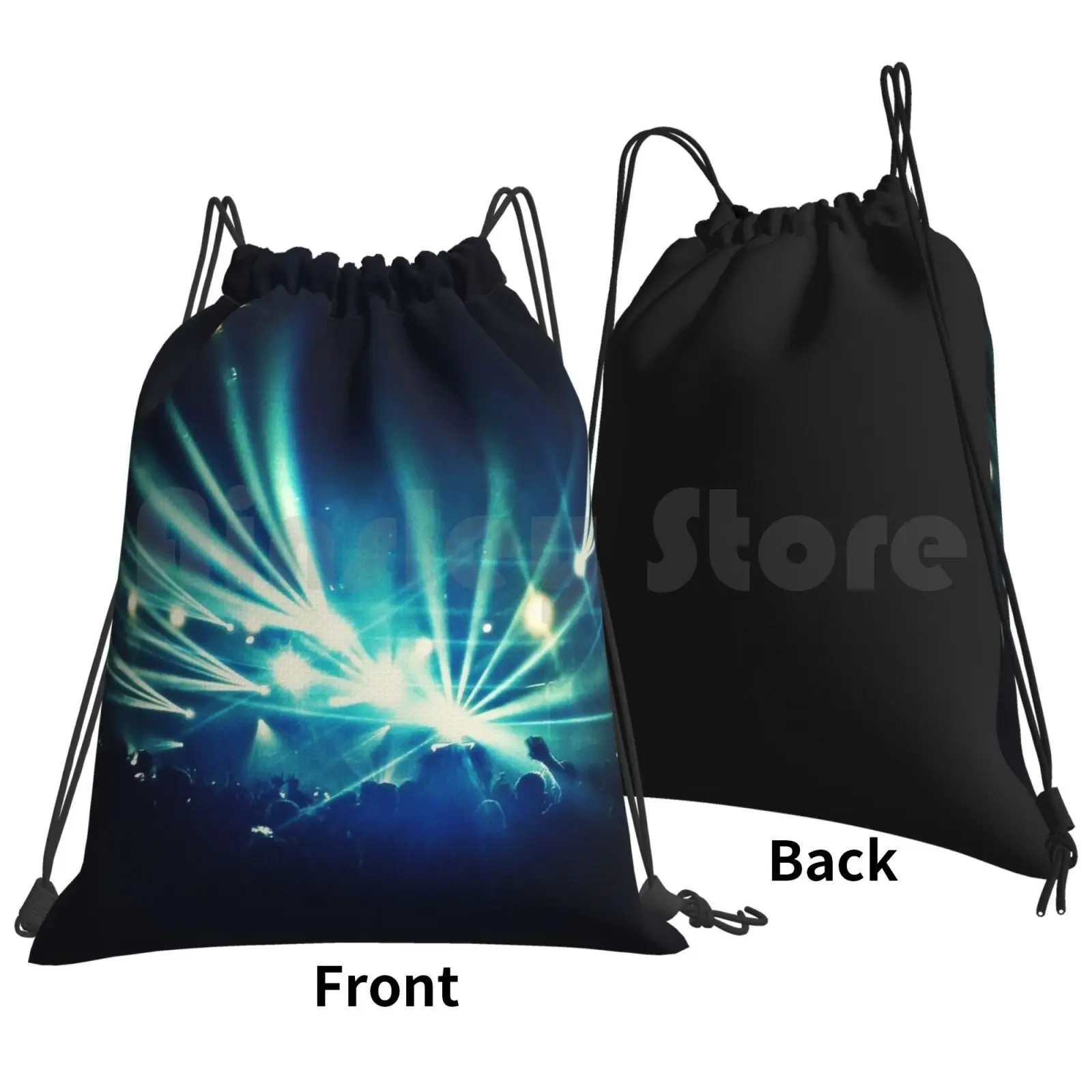 Rave Backpack Drawstring Bag Riding Climbing Gym Bag Rave Techno Lights Blue Black Festival Music Pixlr Scotland