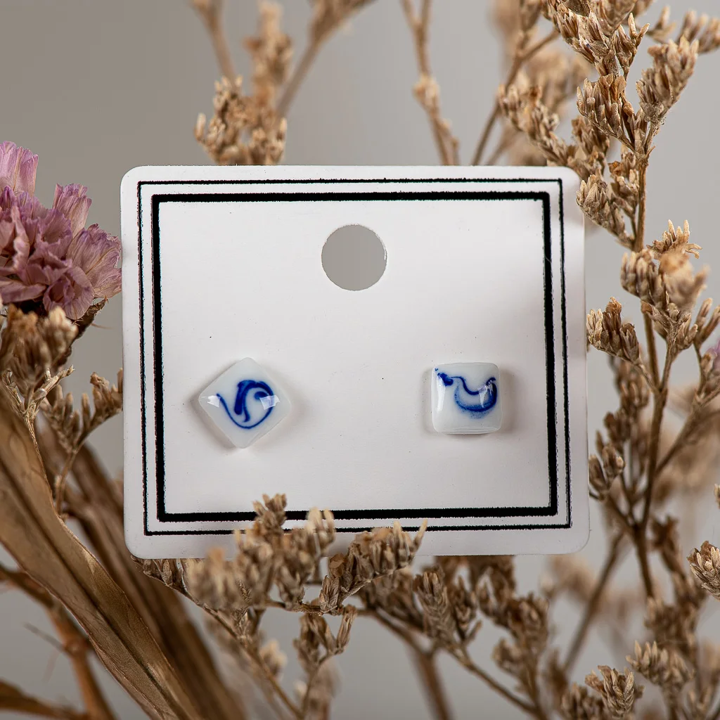 Small And Exquisite Blue And White Ceramic Earrings Hand Painted  Gothique Accessories Bijuterias Jewellery Gift #XN337