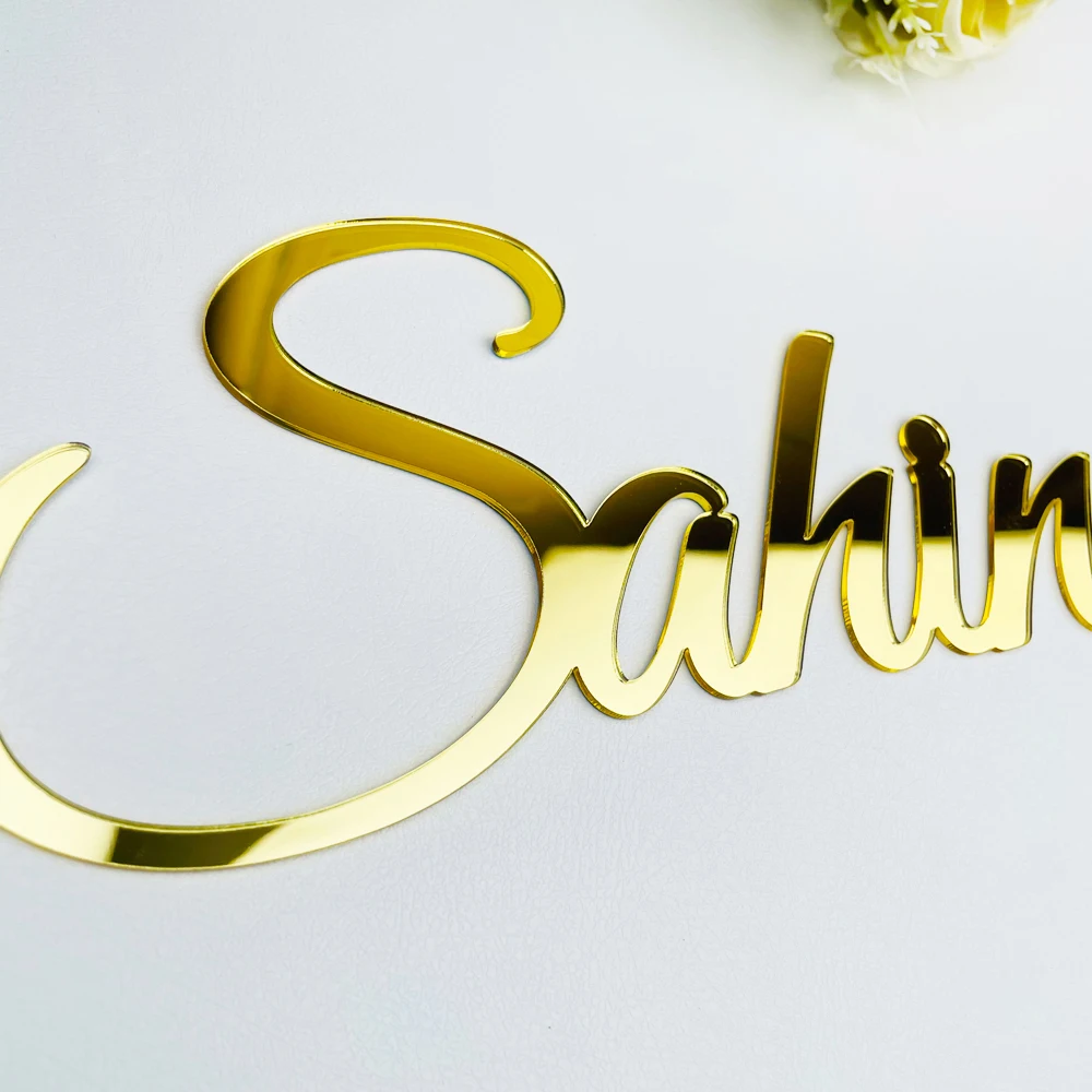 Custom Acrylic Mirror Gold Baby Name Sign Personalized Wood Wedding Birthday Party Baptism Shop Sign Nursery Wall Decoration