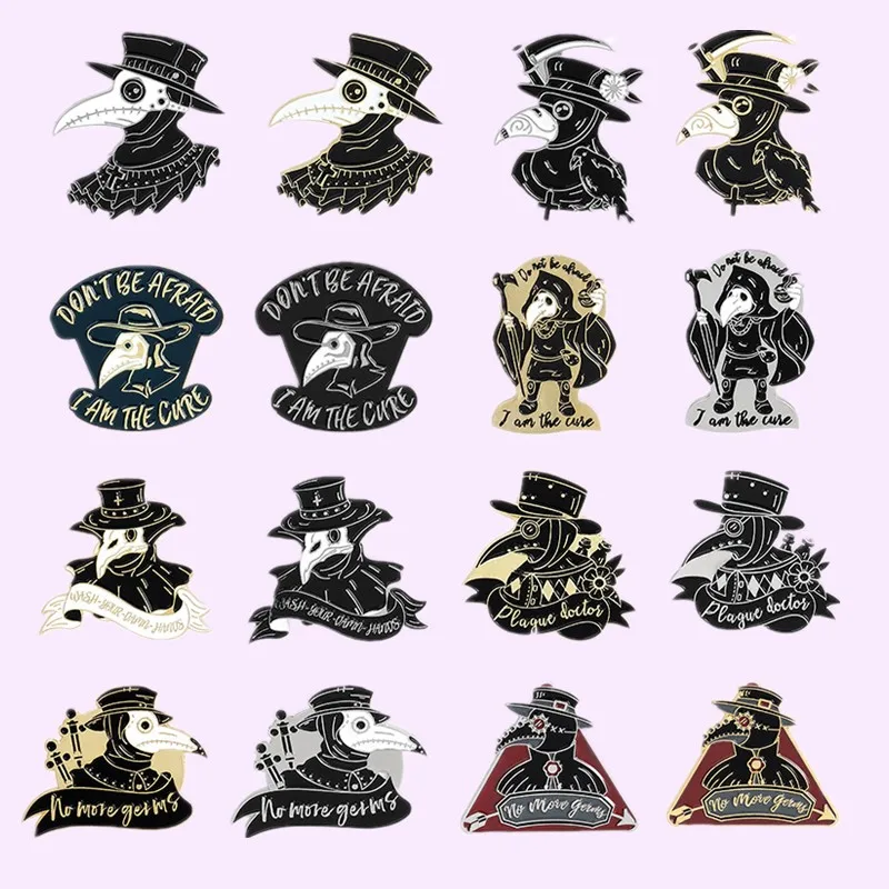 Drop Shipping Dark Punk Enamel Pin Plague Doctor Crow Brooch Skull Heart Cartoon Badge Lapel Pins Clothes Jewelry Gift Wholesale