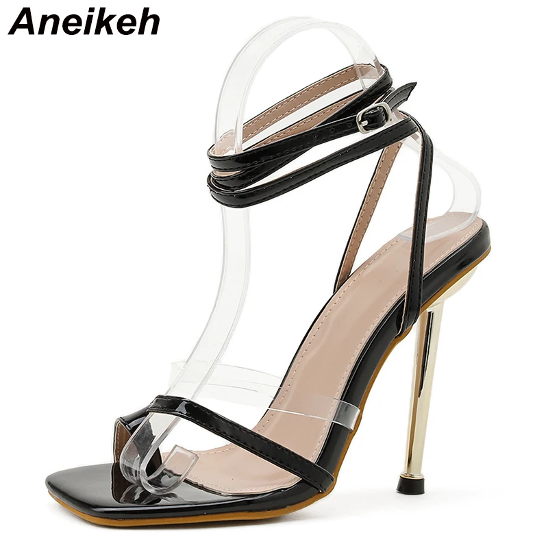 Aneikeh 2024 Summer New Sandals Women Shoes Transparent Color Matching Electroplating High Heel Toe Sandals Heels Party Pumps