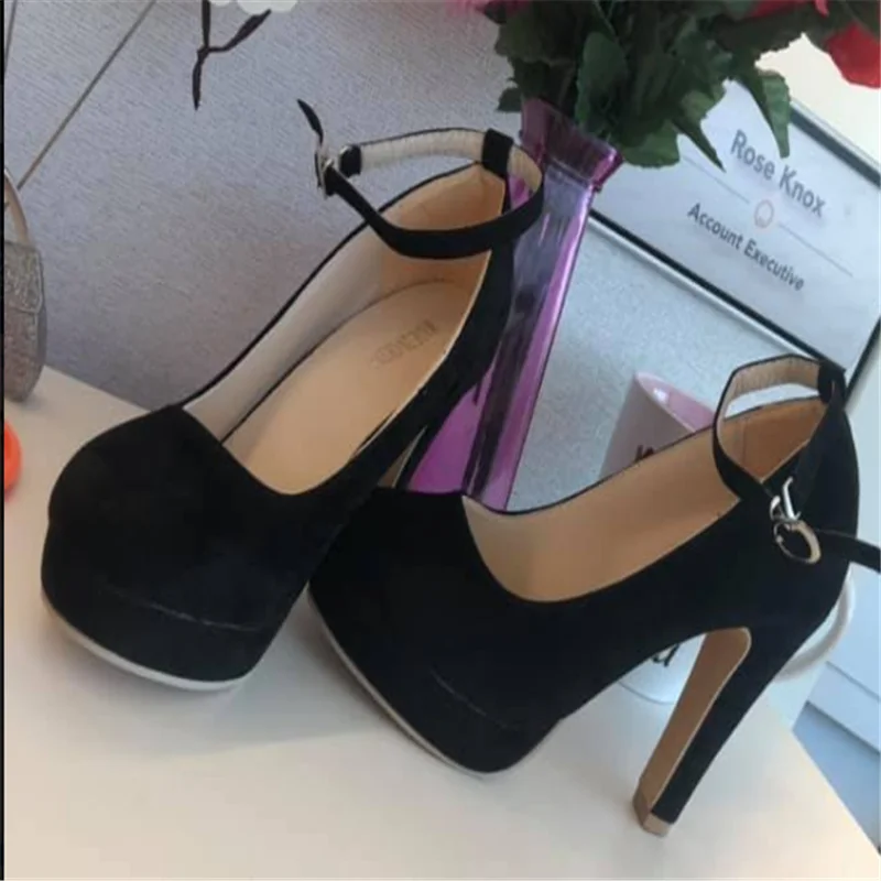 2025 Sexy Mary Janes New Women OL high heels Black Flock Women Pumps Female Platform Winter Thick with Autumn Round Single Shoes