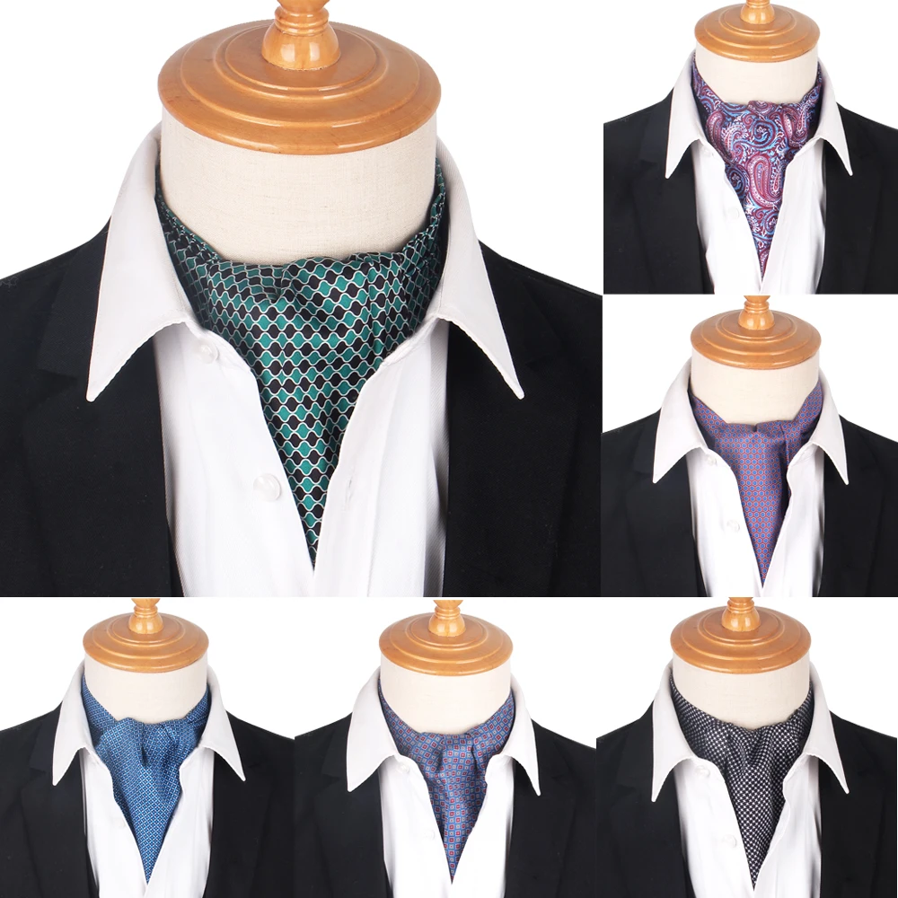 New Print Paisley Men Cashew Tie Wedding Formal Cravat Ascot Scrunch Self British Gentleman Polyester Soft Neck Tie Luxury