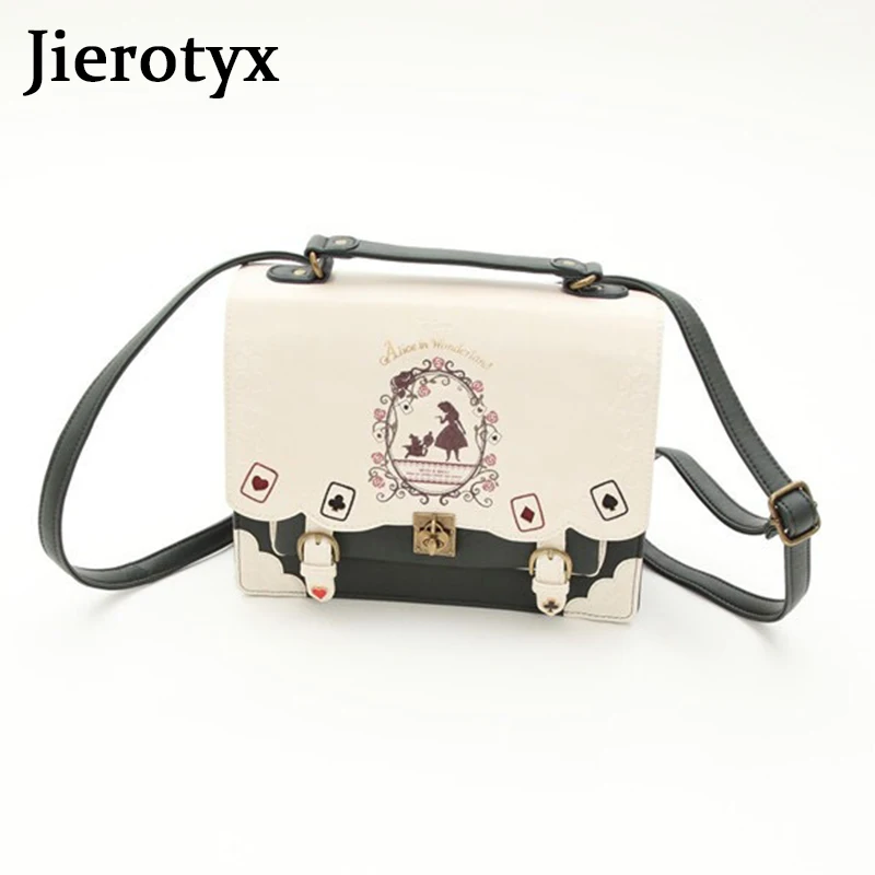 JIEROTYX Women Backpack Girl Alice Bag In Wonderland School Backpack Bag Women Handbags Bag Black Gothic Punk Style Hot Sale