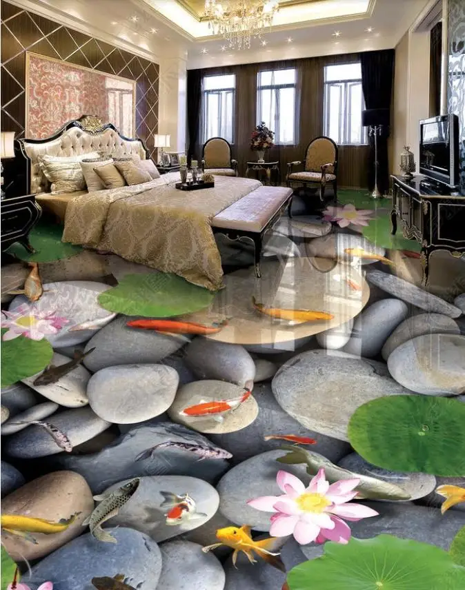 

2020 3d flooring Lotus pond waterproof flooring vinyl pvc wallpaper for kids room Living room bedroom wallpapers 3d flooring