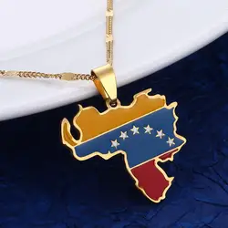Stainless Steel Trendy Venezuela Map Flag Pendant Necklace Venezuelan Map Chain Jewelry
