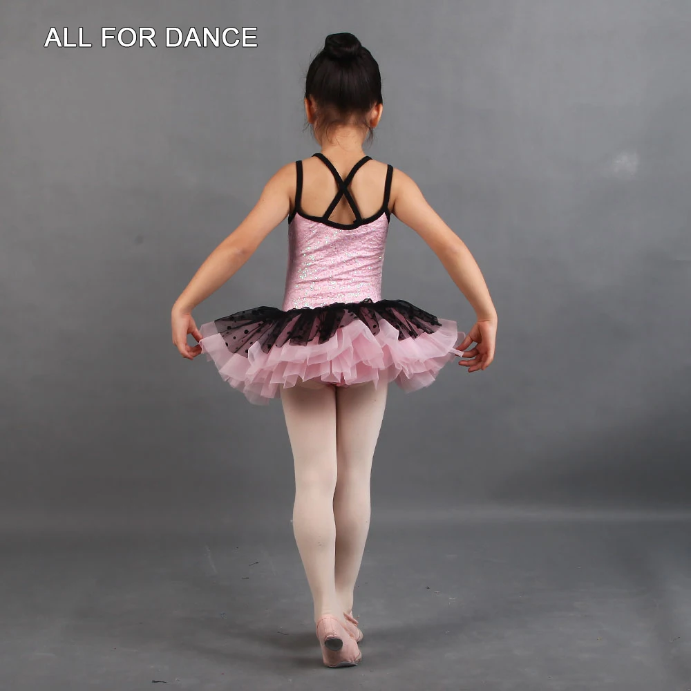17046 novo em meninas rosa lantejoulas elastano ballet desempenho dancewear com tule preto ballet dança tutu saia crianças vestidos de dança
