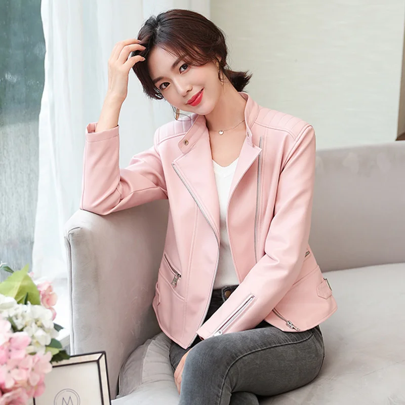 Spring Autumn Winter New Women\'s PU Faux Leather Jacket Coats Luxury High Quality Jackets Pink Black Blue Oversized Plus Size