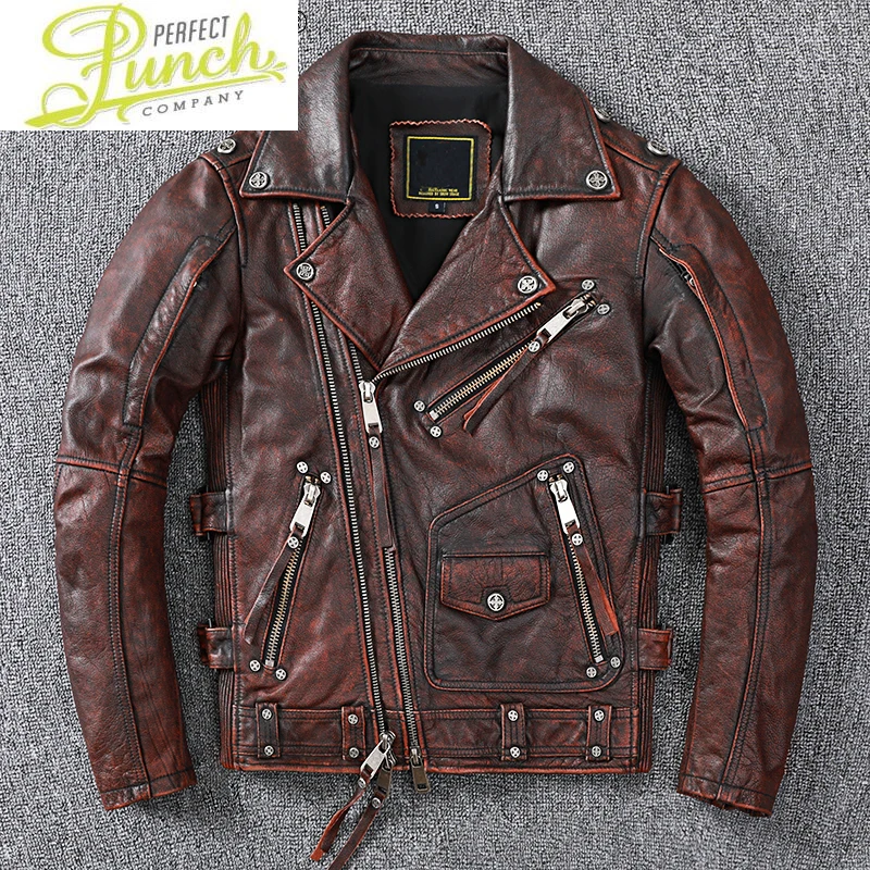 

Genuine 2021 Leather Jacket Men Vintage Shor Motorcycle Mens Coat Cowhide Coats and Jackets Chaqueta Spring Cuero Hombre WPY3834