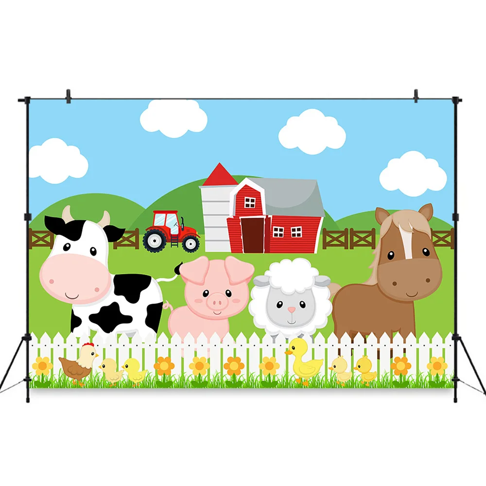 Mocsicka Animals Baby Shower Background Safari Birthday Party Decoration Banner Farm Pig Horse Sheep Photo Backdrops