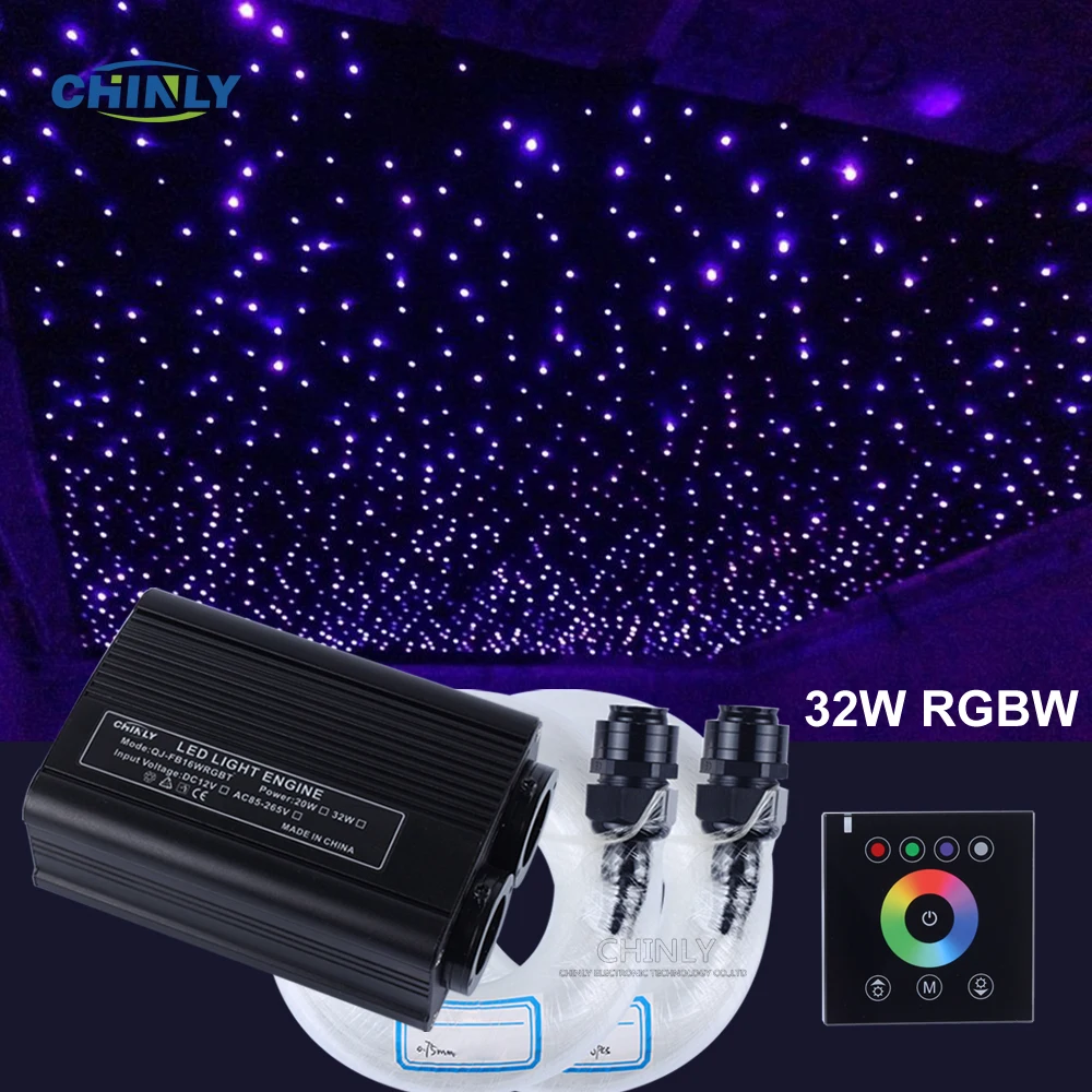 

32W RGBW Wall Switch Touch Control Fiber Optic Lights, 4M Fiber Optical Cable 600PCS Total,Home Theater Starry Sky Ceiling