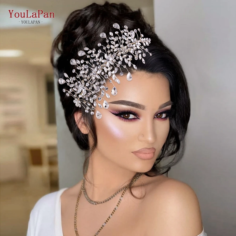 Youlapan pente de cabelo hp379 prendedor de cabelo cristal prata, acessório de cabelo para casamento, flor e tiara de casamento para noivas