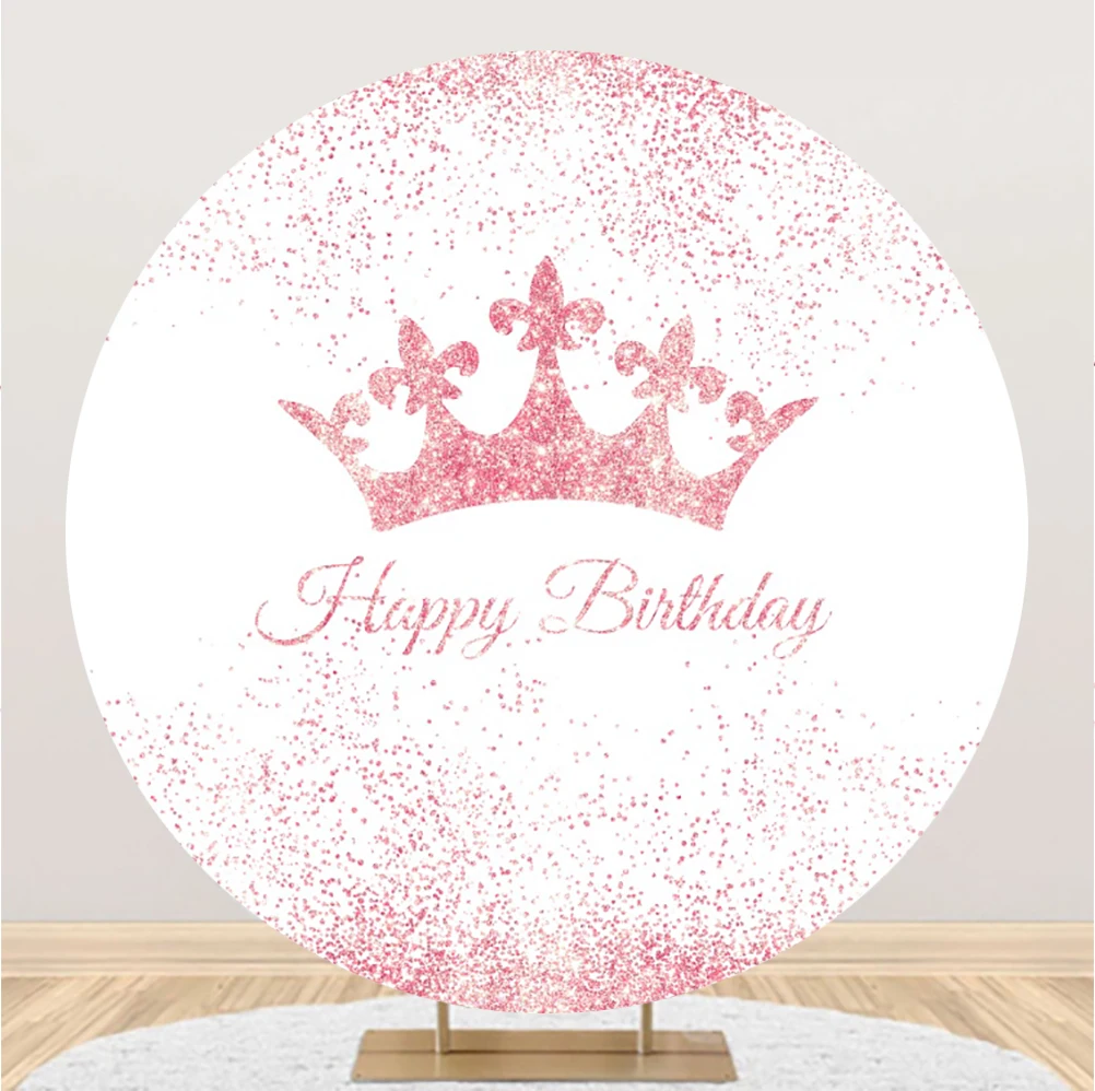 

Laeacco Розовый Череп для девочек Happy День рождения Круглый фон для фотосъемки с изображением ребенка портрет персонализированный плакат фон для фотосъемки