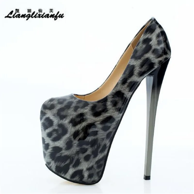 Crossdresser zapatos mujer Plataforms Dance Pumps ladies 22cm thin high heels shoes woman wedding Leopard pumps Plus:34-45 46 47