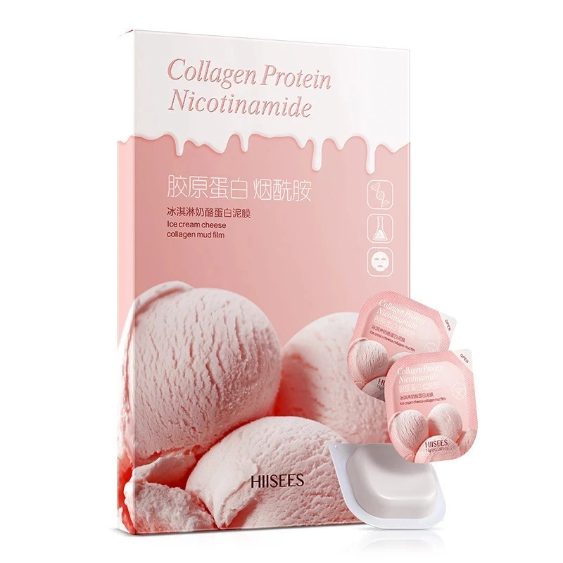 8Pcs Ice Cream Mud Mask Collagen Nicotinamide Moisturizing Smear Face Masks Nourish Hydrate Brighten Remove Blackheads Face Care