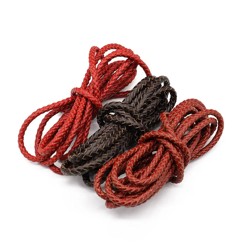 Mibrow 1meter 5mm 6mm Round Vintage Dark Green Red Genuine Leather Cords for Leather Bracelet Jewelry Making Findings