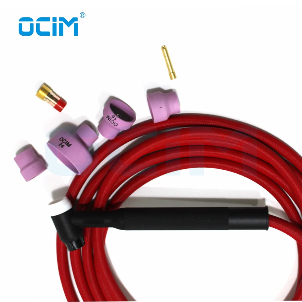 Tig Gun  WP17 WP17F WP17V WP17FV 4M  Red super soft Hose 35-70 Euro Connector