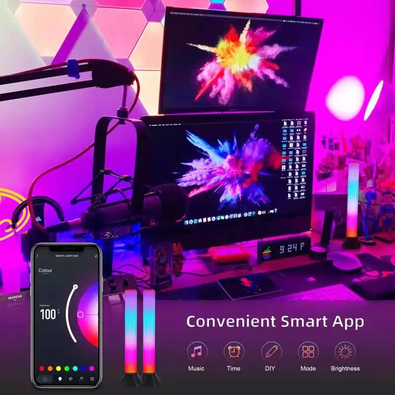 Smart RGB Light Bar with 46 Scene Modes and Music, Bluetooth, Color for TV, PC, Backlights