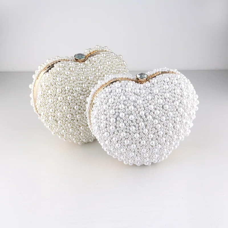 Bolso de noche con diseño de corazón para mujer, cartera pequeña con cuentas para boda y día, bolso de hombro femenino con perlas