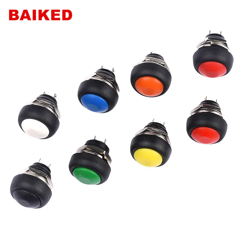 PBS-33B 2Pin Mini Switch 12mm 12V 1A Waterproof momentary Push button Switch since the reset Non-locking SPDT ON-OFF multicolor