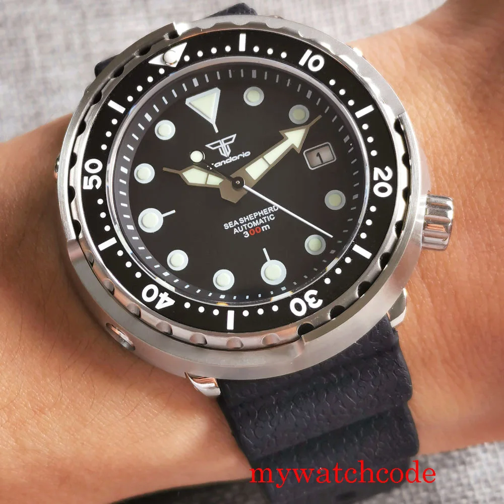 46.5Mm Tandorio Thương Hiệu Hàng Đầu Nhật Bản NH35A 20ATM Lặn Hồ Nam Kính Sapphire Dạ Quang Đánh Dấu Dây Cao Su Màu Đen