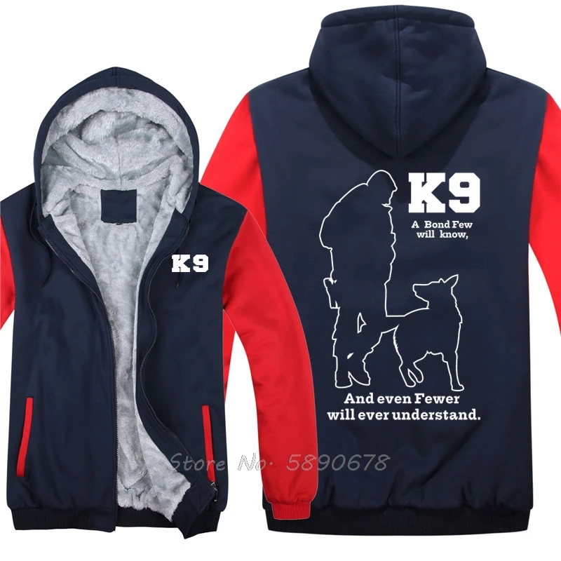 Men Police Military Dog K9 Hoodies Fashion Thicken Printed K9 Men Winter Thick Keep Warm Hoodies Sweatshirts Jackets Streetwear