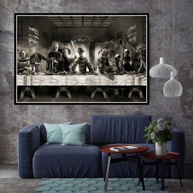 Hot Freddy Jason Chucky Halloween Horror Movie Character The Last Supper Art Painting Poster Prints Wall Picture Room Home Decor