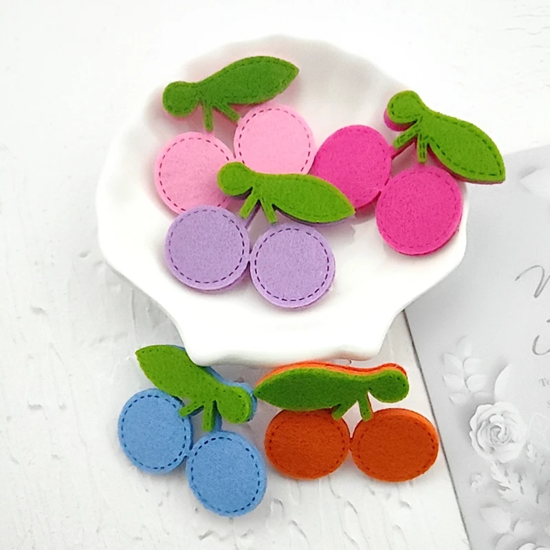 50Pcs/Lot 5*3.8CM Cherry Padded Appliques For children Hair Clip Accessories DIY Kid Patches